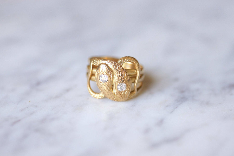 Antique ring Snakes coiled yellow gold and diamonds - Galerie Pénélope