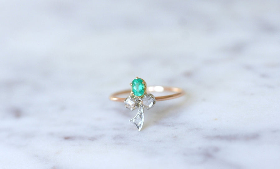 Antique diamond and emerald clover ring - Penelope Gallery