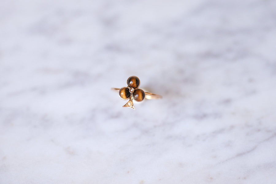 Antique rose gold clover, tiger eye quartz ring - Galerie Pénélope