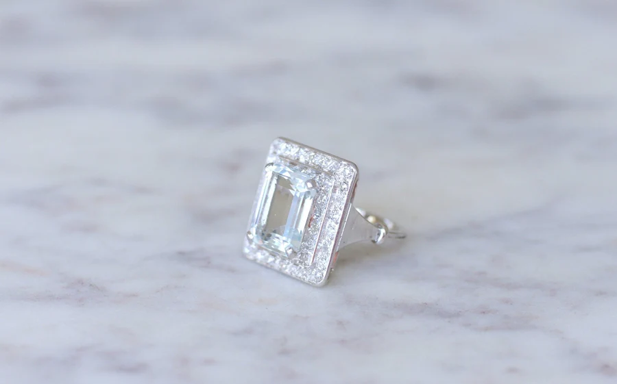 Aquamarine and diamond Art Deco ring - Galerie Pénélope