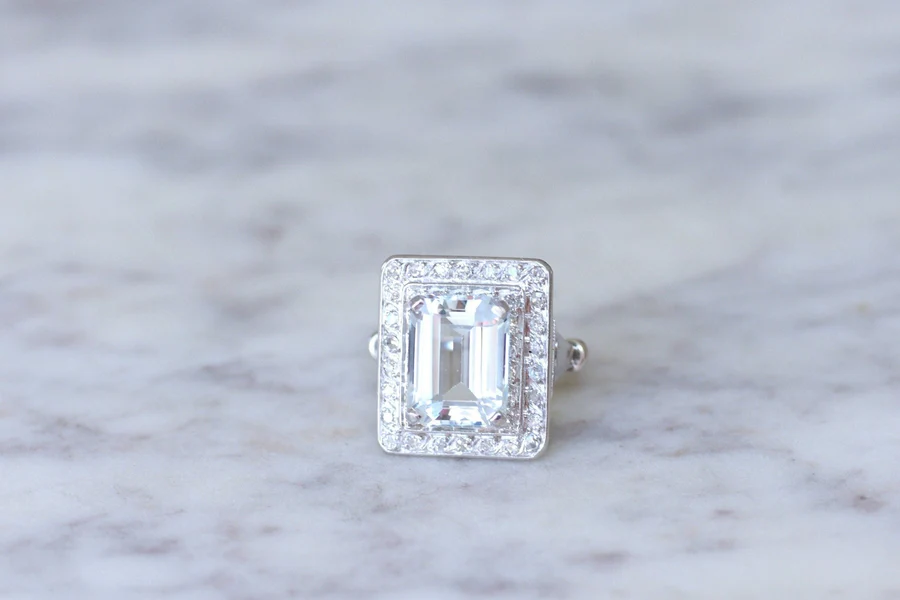 Aquamarine and diamond Art Deco ring - Galerie Pénélope