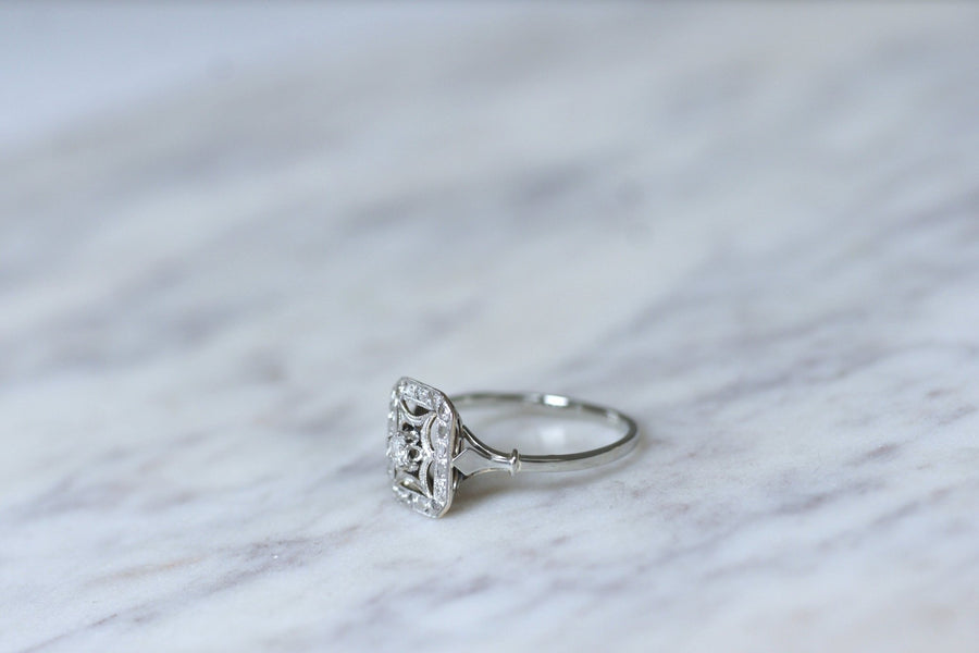Square Art Deco Ring, White Gold, Platinum and Diamonds - Penelope Gallery