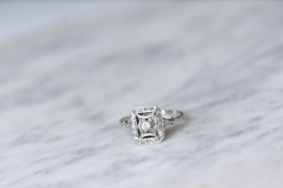 Square Art Deco Ring, White Gold, Platinum and Diamonds - Penelope Gallery