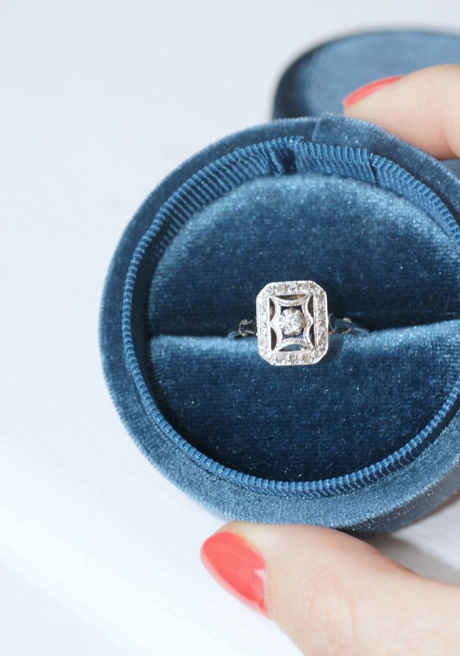 Square Art Deco Ring, White Gold, Platinum and Diamonds - Penelope Gallery