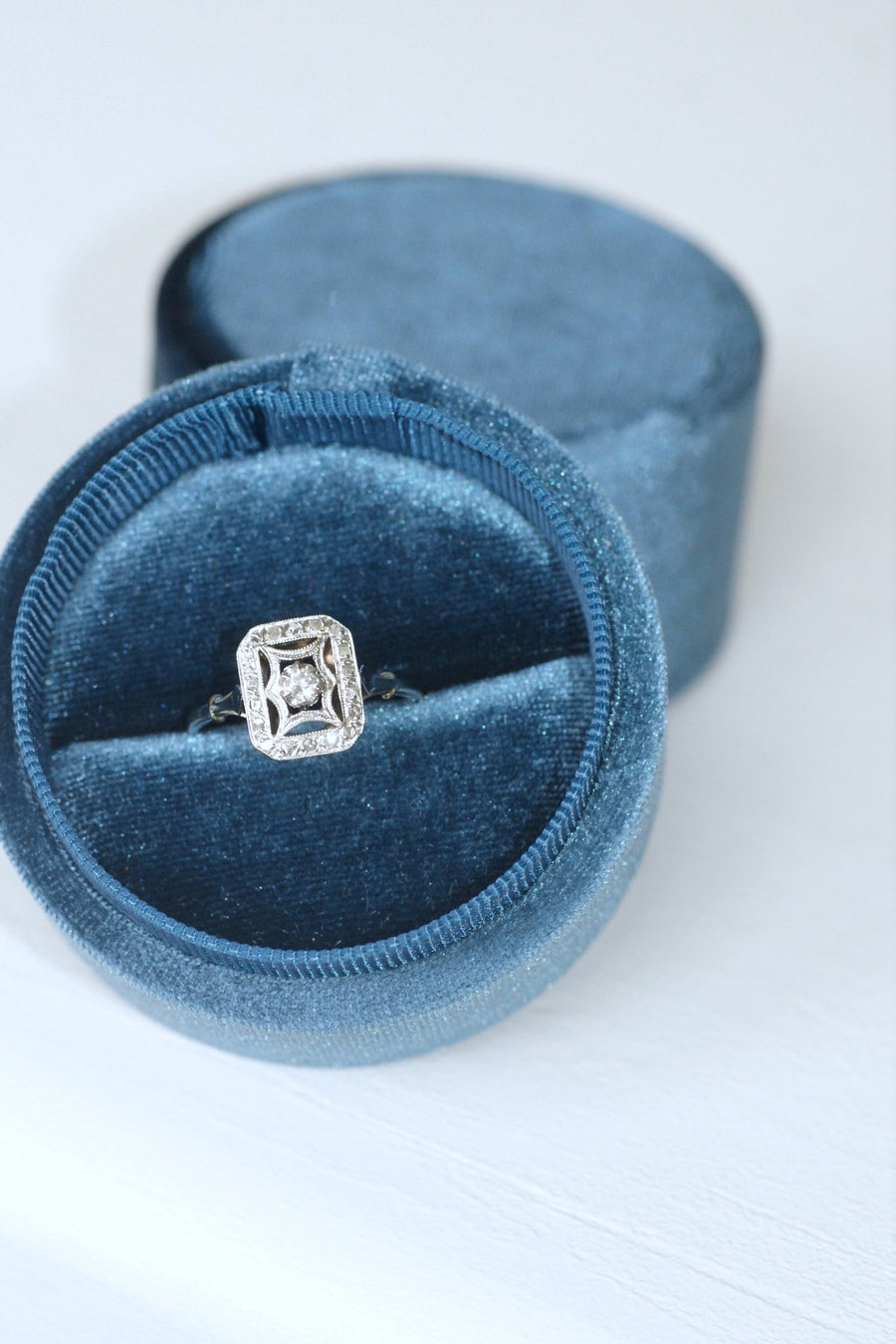 Square Art Deco Ring, White Gold, Platinum and Diamonds - Penelope Gallery