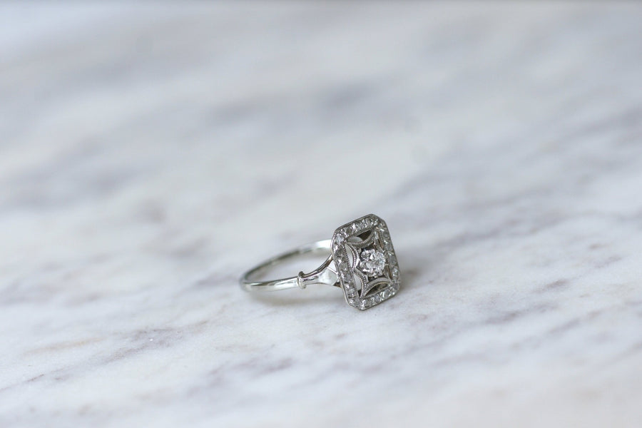 Square Art Deco Ring, White Gold, Platinum and Diamonds - Penelope Gallery
