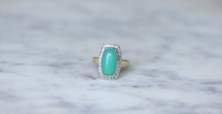 Art Deco Chrysoprase Diamond Ring - Galerie Pénélope