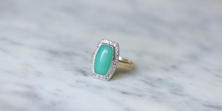 Art Deco Chrysoprase Diamond Ring - Galerie Pénélope