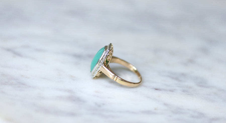 Art Deco Chrysoprase Diamond Ring - Galerie Pénélope