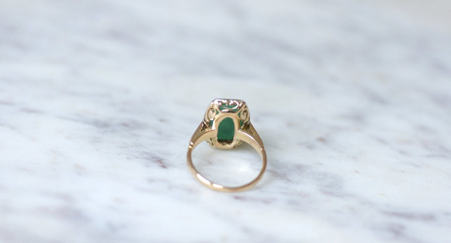 Art Deco Chrysoprase Diamond Ring - Galerie Pénélope