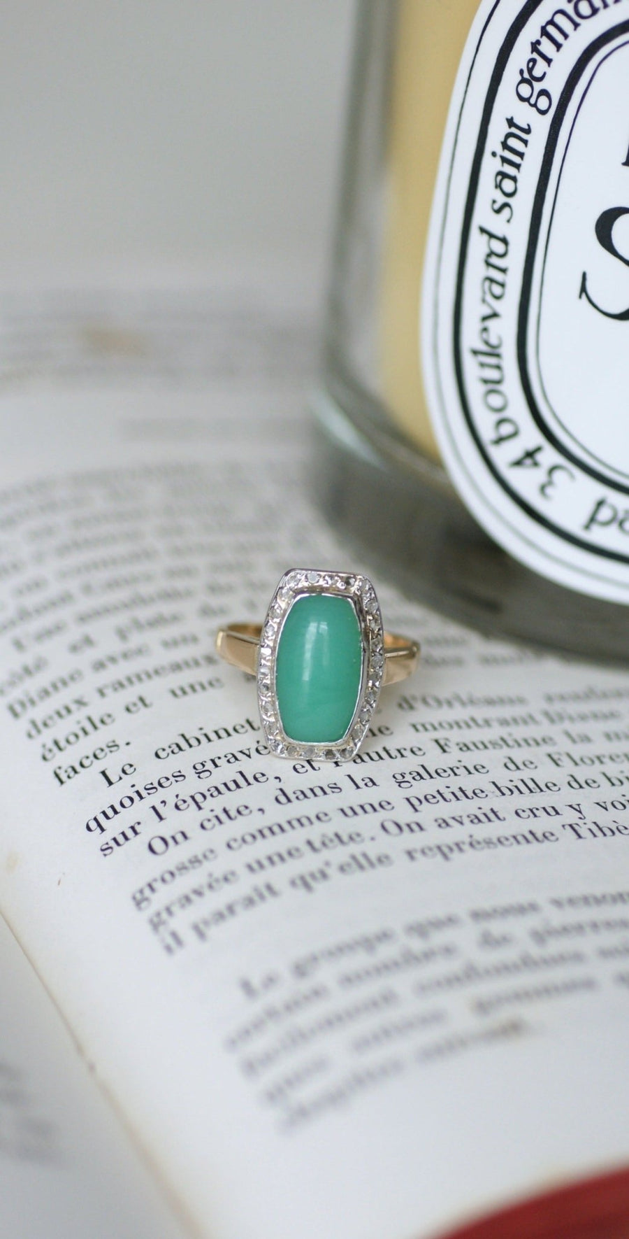 Art Deco Chrysoprase Diamond Ring - Galerie Pénélope