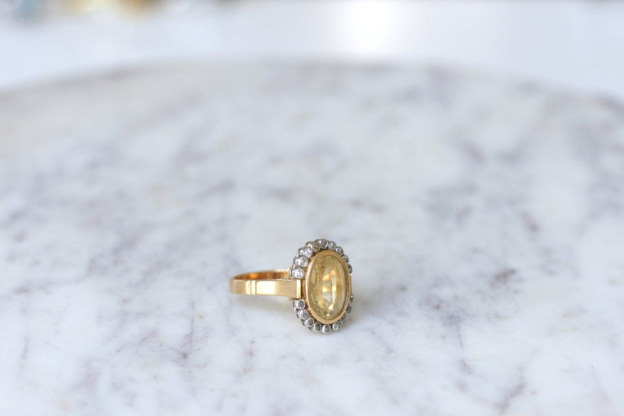 Art Deco citrine ring surrounded by diamonds - Galerie Pénélope