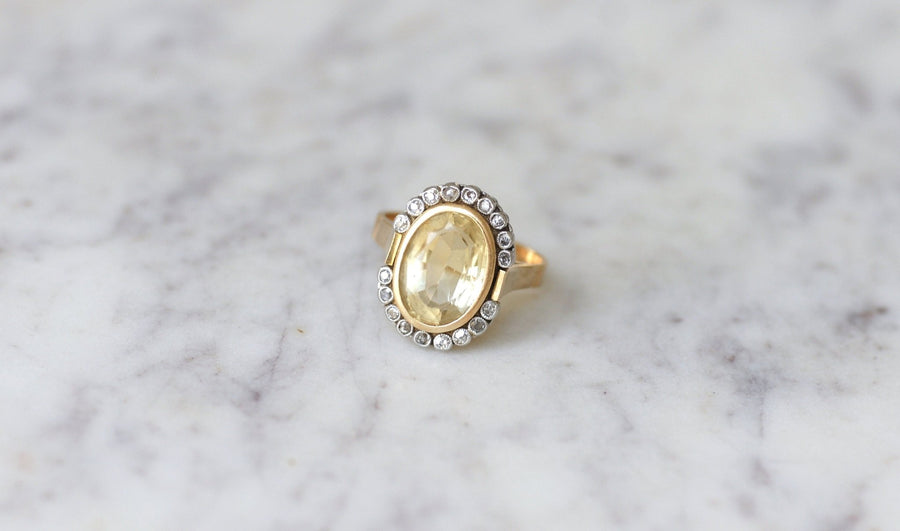 Art Deco citrine ring surrounded by diamonds - Galerie Pénélope