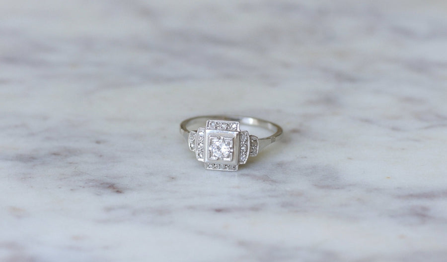 Art Deco staircase ring in platinum and diamonds - Galerie Pénélope