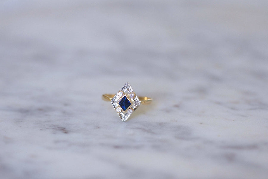 Art Deco diamond blue stone ring - Penelope Gallery