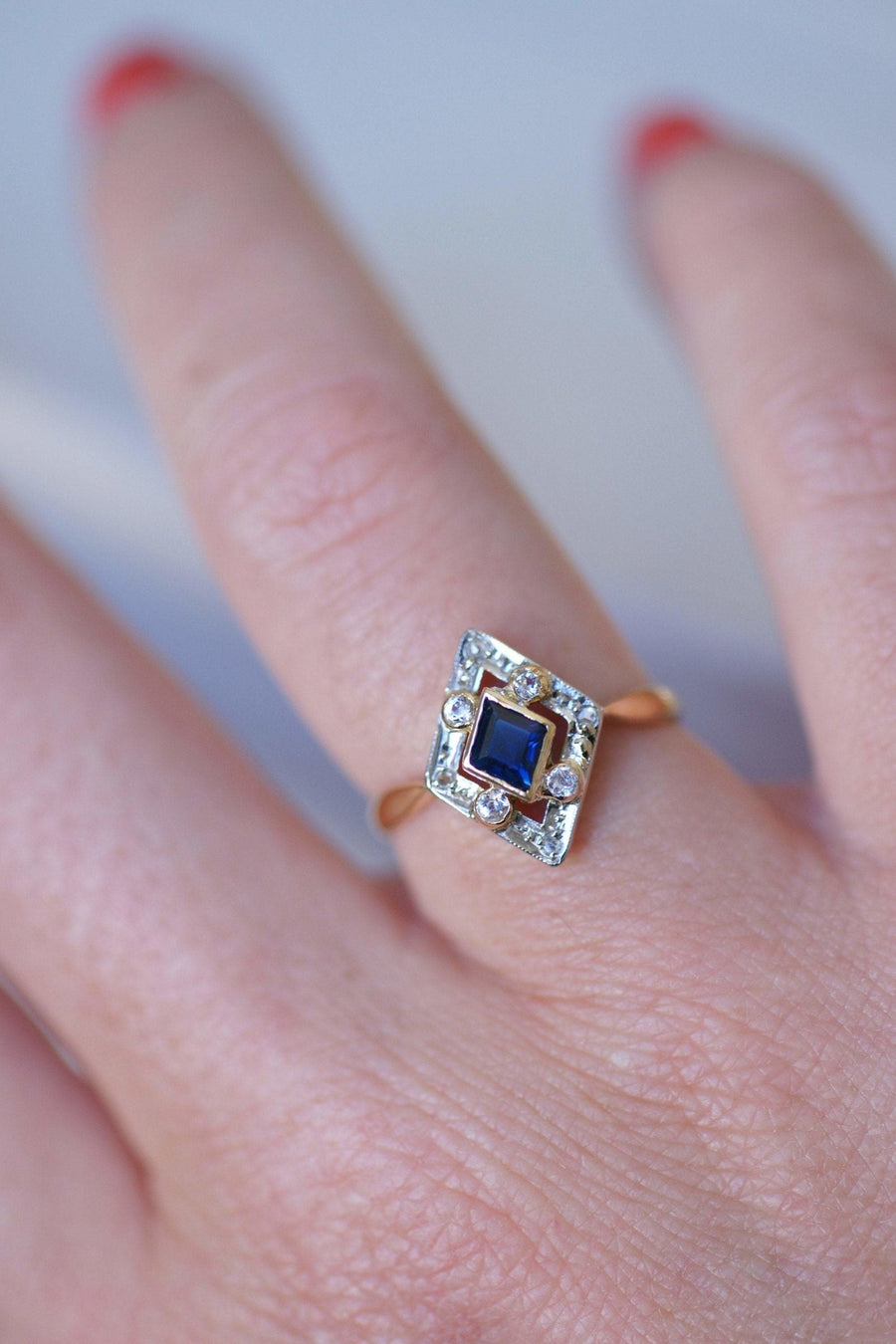 Art Deco diamond blue stone ring - Penelope Gallery