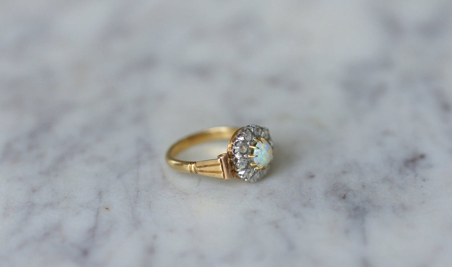 Art Deco diamond opal daisy ring - Penelope Gallery