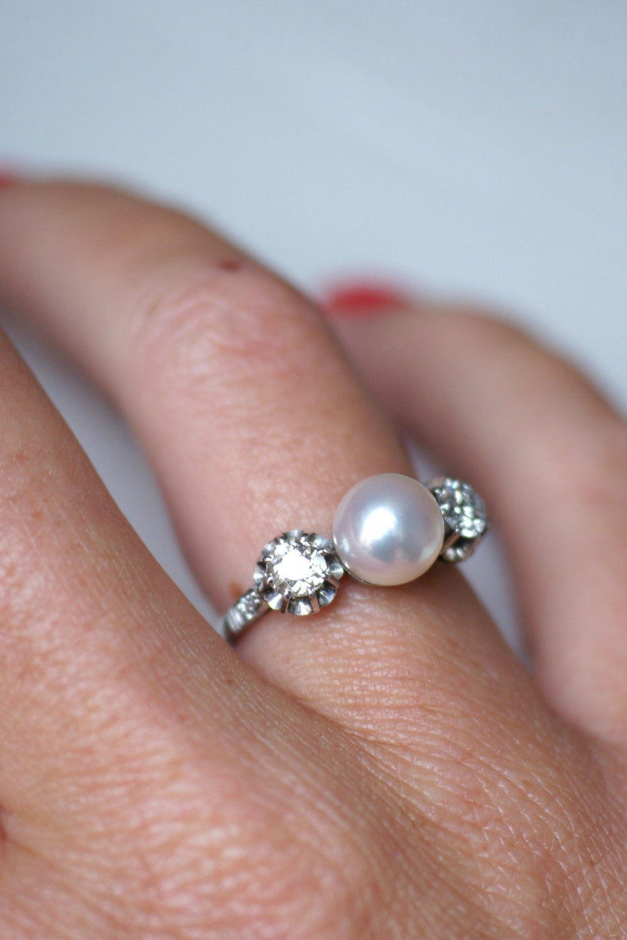 Art Deco pearl and diamond ring - Galerie Pénélope