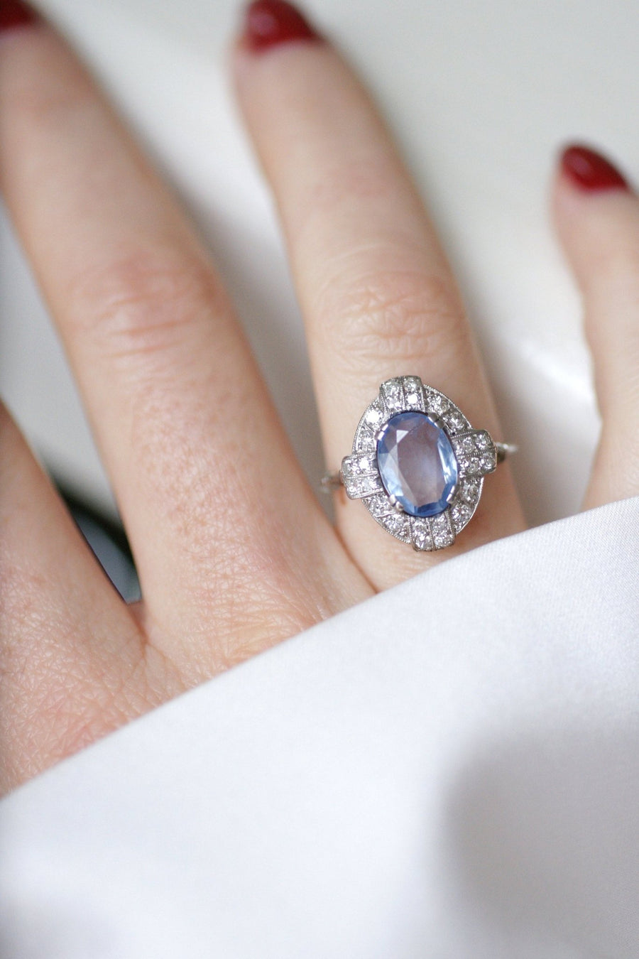 Art Deco Ceylon sapphire and diamond ring - Galerie Pénélope