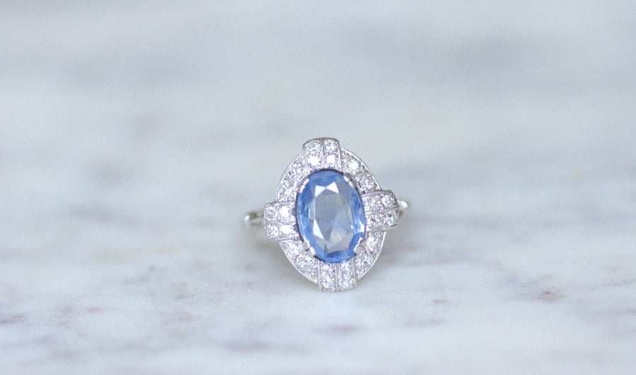 Art Deco Ceylon sapphire and diamond ring - Galerie Pénélope