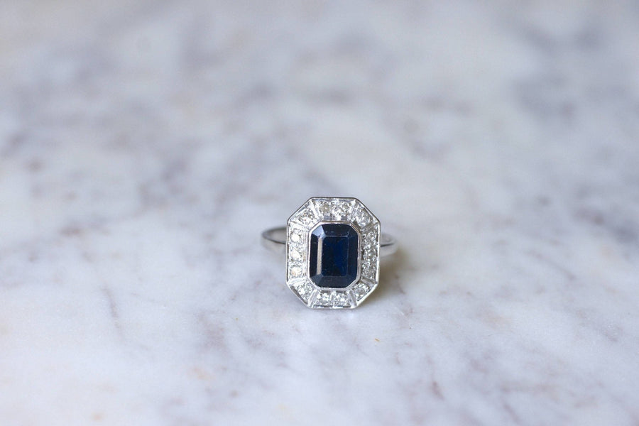 Art Deco sapphire ring with diamonds - Penelope Gallery