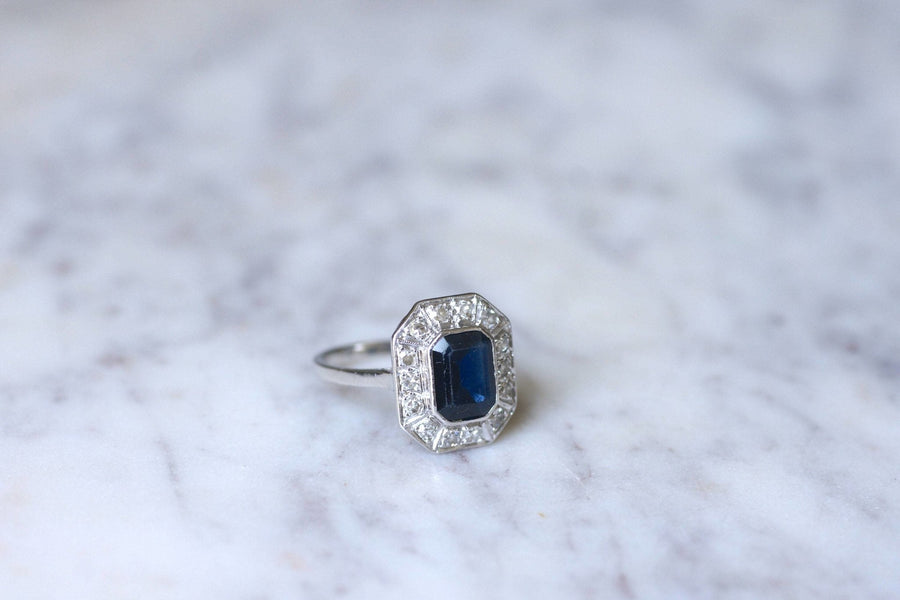 Art Deco sapphire ring with diamonds - Penelope Gallery