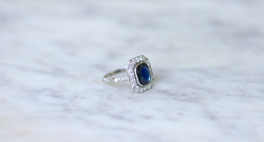 Art Deco Sapphire and Diamond Ring - Galerie Pénélope