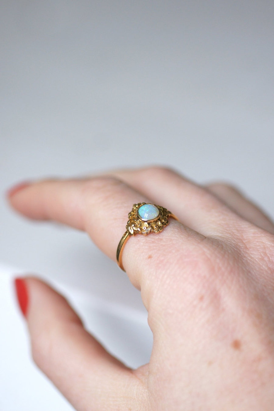 Gold and Opal Art Nouveau Flower Ring - Penelope Gallery