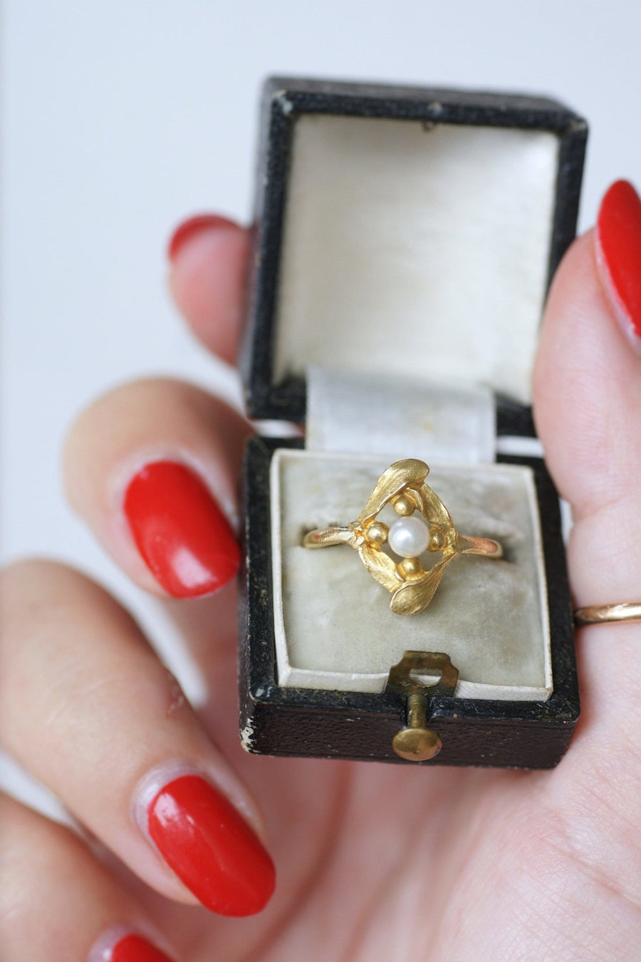 Art Nouveau mistletoe, gold and pearl ring - Penelope Gallery