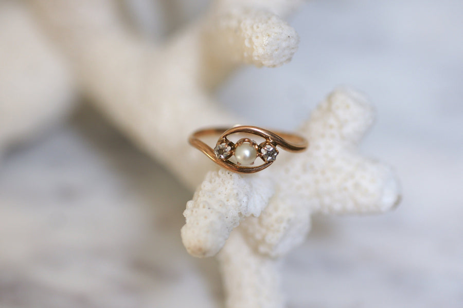 Antique 1900 rose gold, pearl and diamonds ring - Galerie Pénélope