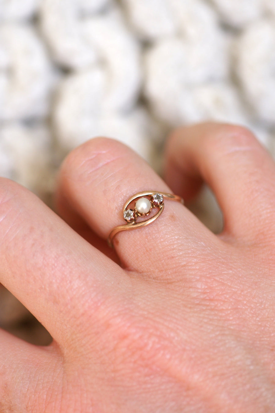 Antique 1900 rose gold, pearl and diamonds ring - Galerie Pénélope