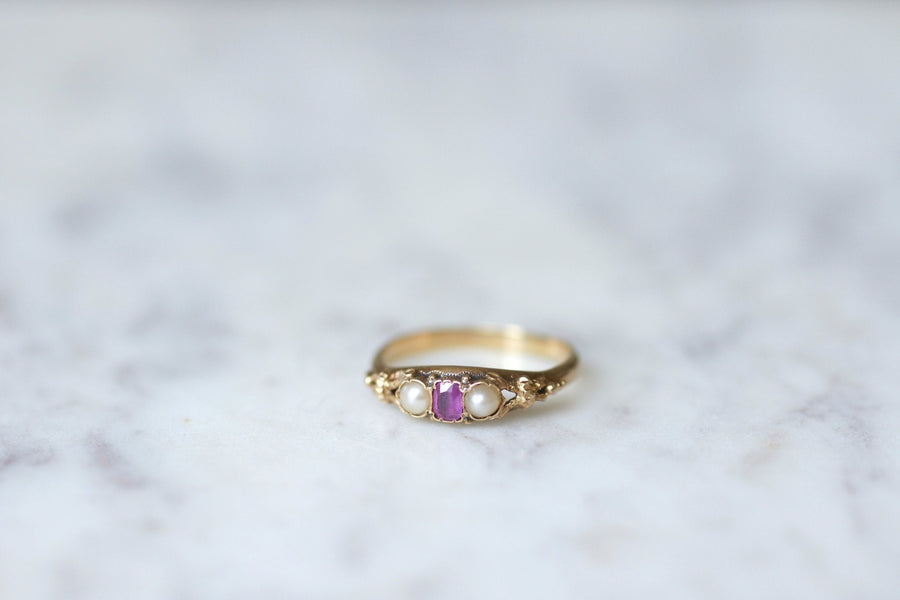 Ruby and pearls on gold band ring - Galerie Pénélope