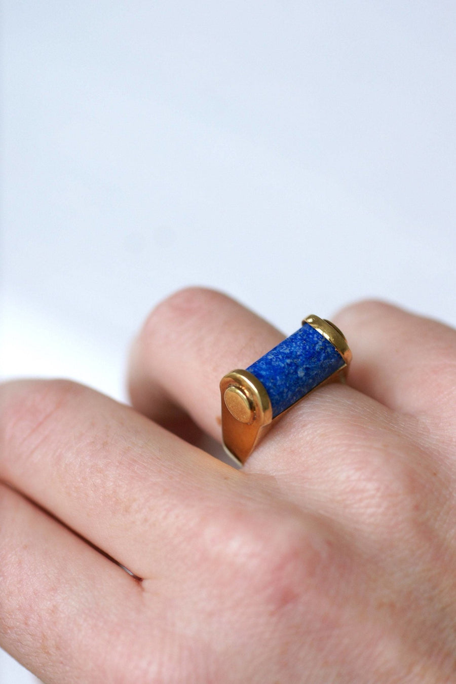 Domed ring modernist style lapis lazuli - Penelope Gallery