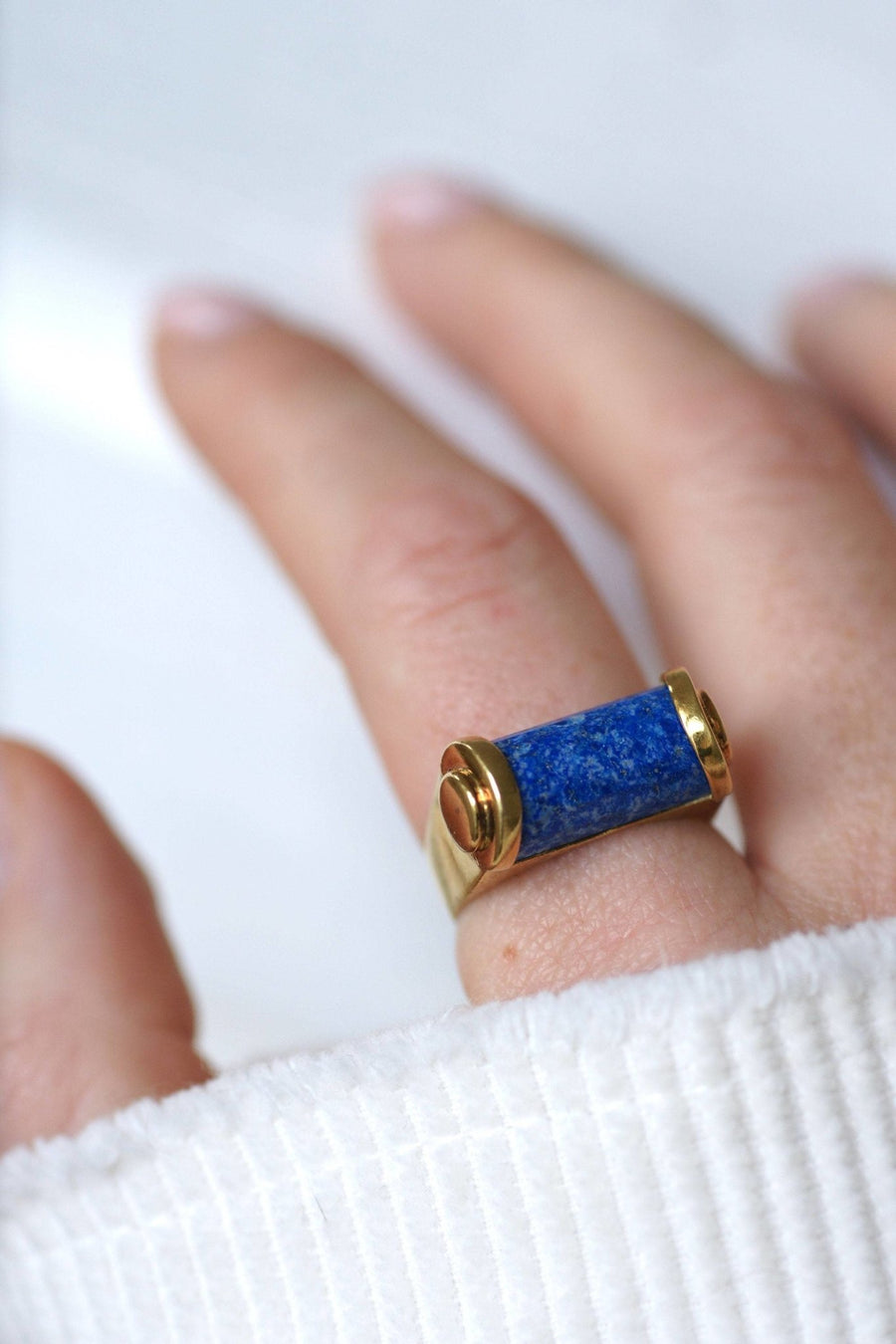 Domed ring modernist style lapis lazuli - Penelope Gallery