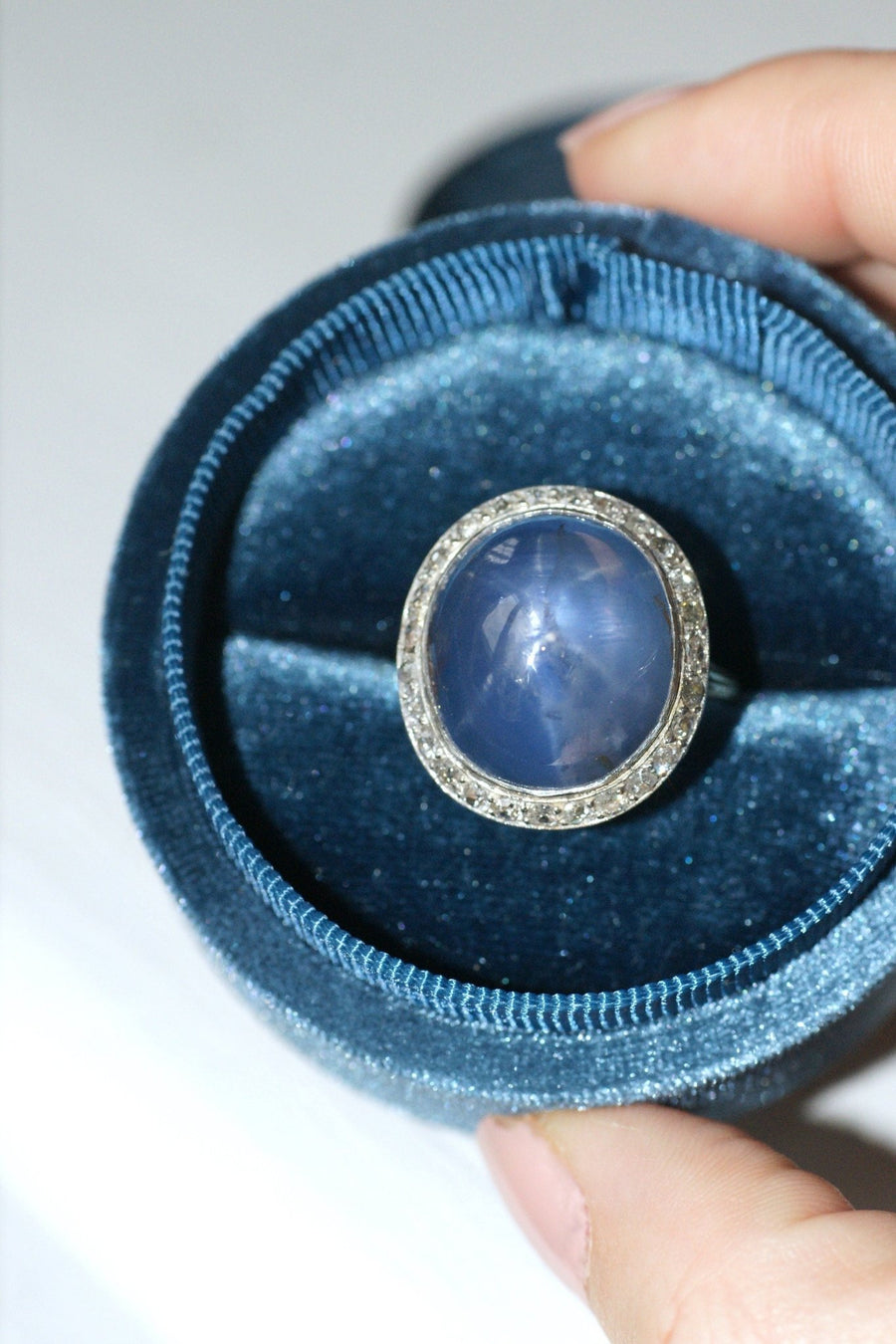 Star sapphire cabochon ring, diamond setting - Penelope Gallery