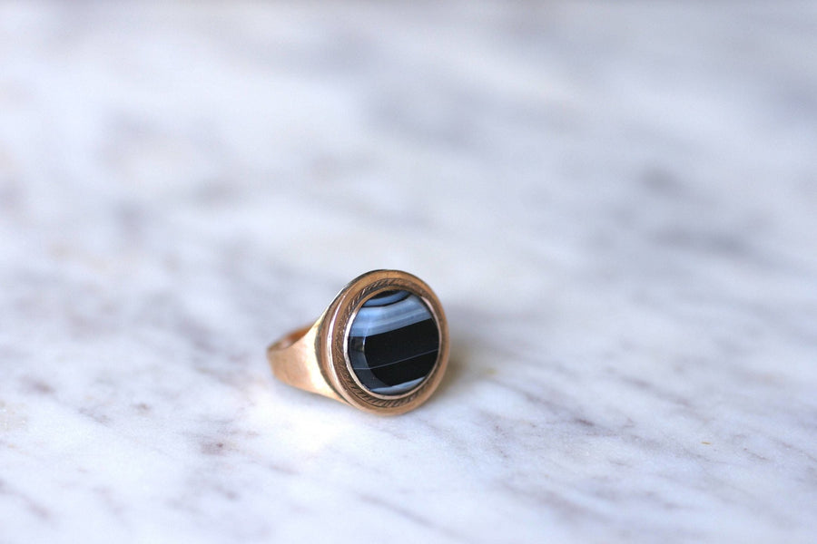 Agate and rose gold signet ring - Penelope Gallery