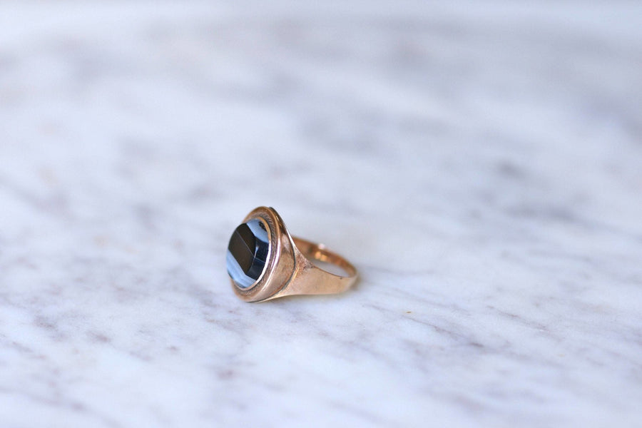 Agate and rose gold signet ring - Penelope Gallery