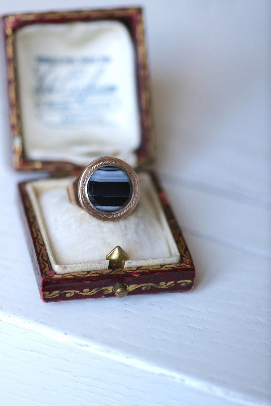 Agate and rose gold signet ring - Penelope Gallery