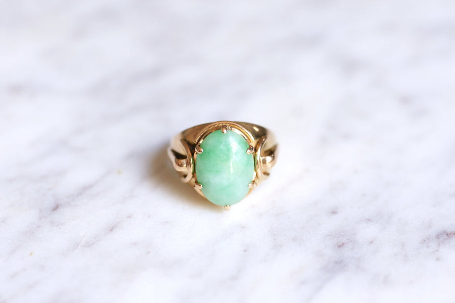 Vintage pink gold and jade ball knight ring - Galerie Pénélope