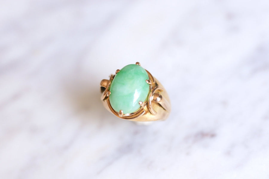Vintage pink gold and jade ball knight ring - Galerie Pénélope