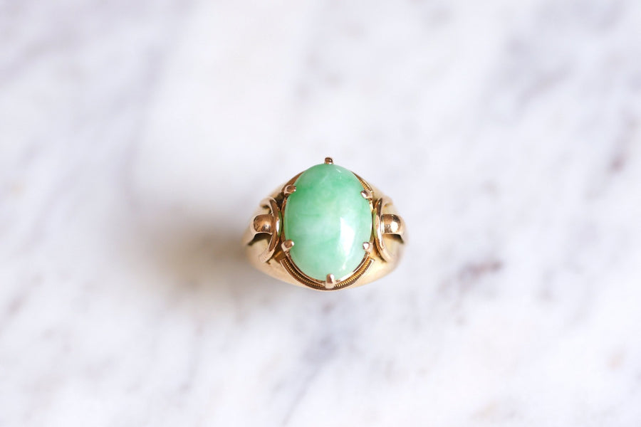 Vintage pink gold and jade ball knight ring - Galerie Pénélope