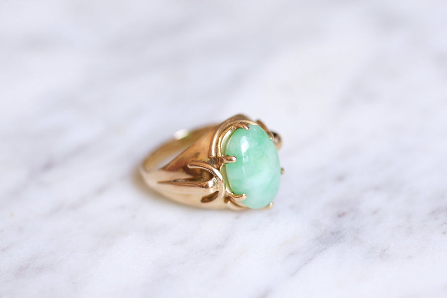Vintage pink gold and jade ball knight ring - Galerie Pénélope