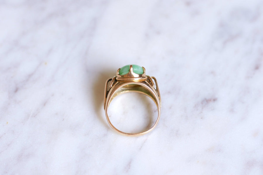 Vintage pink gold and jade ball knight ring - Galerie Pénélope