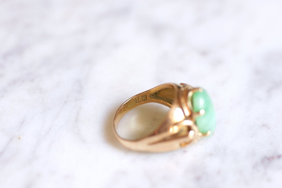 Vintage pink gold and jade ball knight ring - Galerie Pénélope