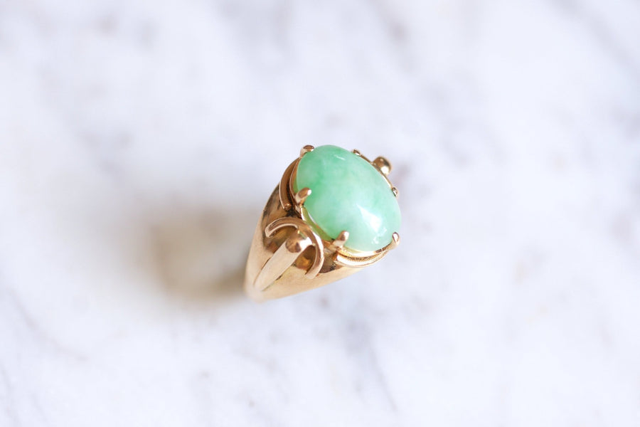 Vintage pink gold and jade ball knight ring - Galerie Pénélope