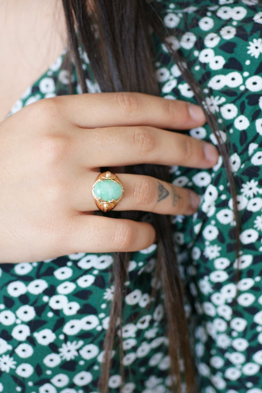 Vintage pink gold and jade ball knight ring - Galerie Pénélope
