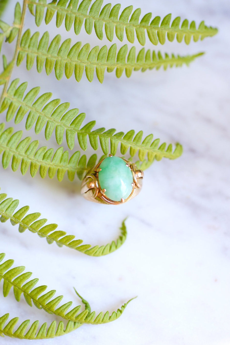 Vintage pink gold and jade ball knight ring - Galerie Pénélope