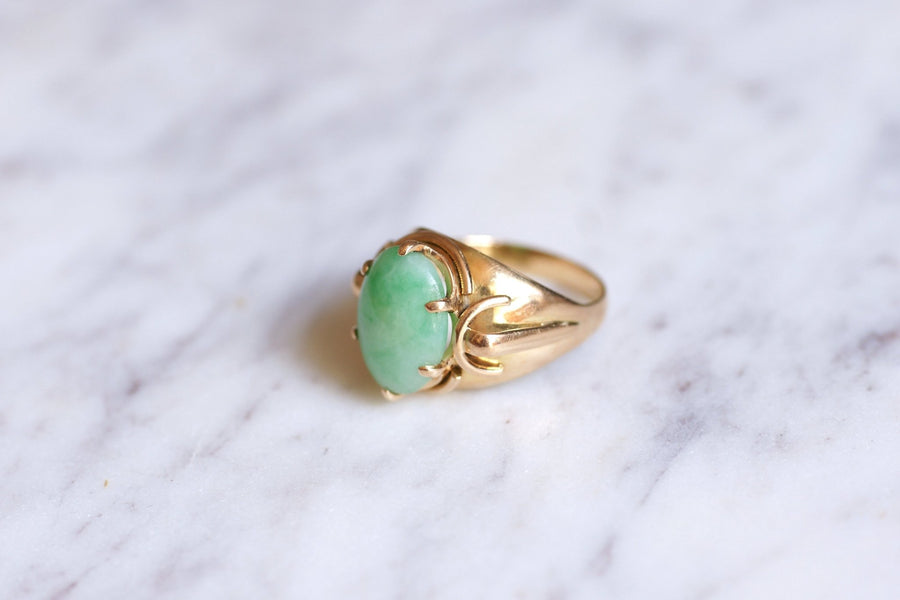Vintage pink gold and jade ball knight ring - Galerie Pénélope