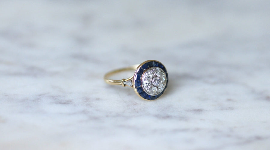 Art Deco target ring with diamonds and sapphires - Galerie Pénélope