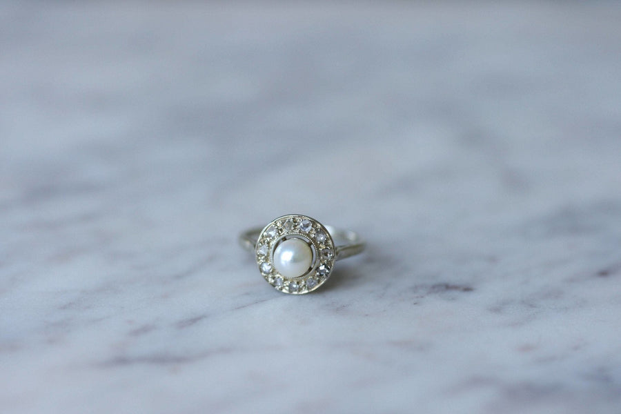Art Deco pearl and diamond target ring - Penelope Gallery